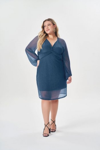 Vestido Curto em Mini Plissé