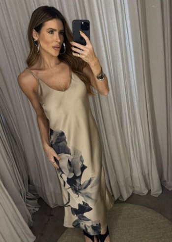 Vestido Midi Slip Dress Boho Acetinado